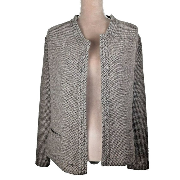 IRO Jackets & Blazers - IRO AWA Brown Virgin Wool Blend Leather Trim Boucle Wrap Jacket Blazer10 Size 42